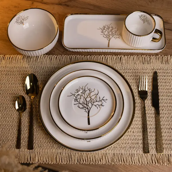 Столовий сервіз порцеляновий на 6 персон Valentina тарілки та чашки 32 предмети Білий (DS-32-O) - фото 5