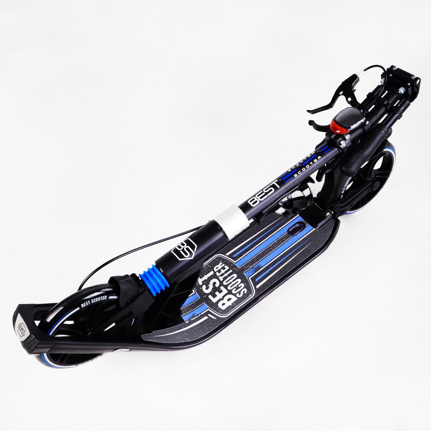 Самокат двоколісний складаний Best Scooter ліхтарик 2 амортизатора Black/Blue (114436) - фото 7