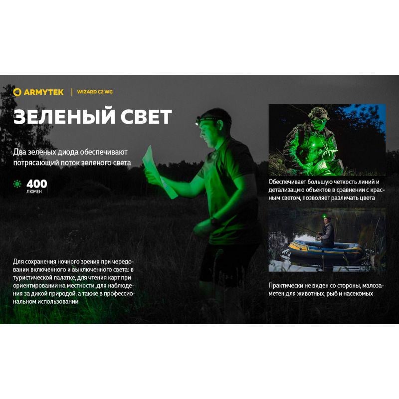 Фонарь налобный Armytek Wizard v4 C2 WG Magnet USB Теплый зеленый - фото 14