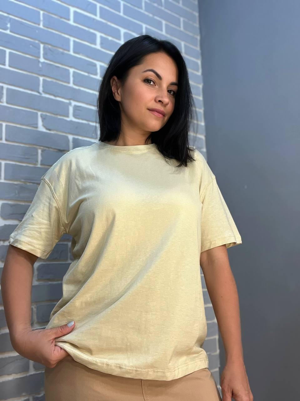 Футболка жіноча PEPPER MINT CB24-22 базова середня довжина вишивка на плечі L Бежевий (2236)