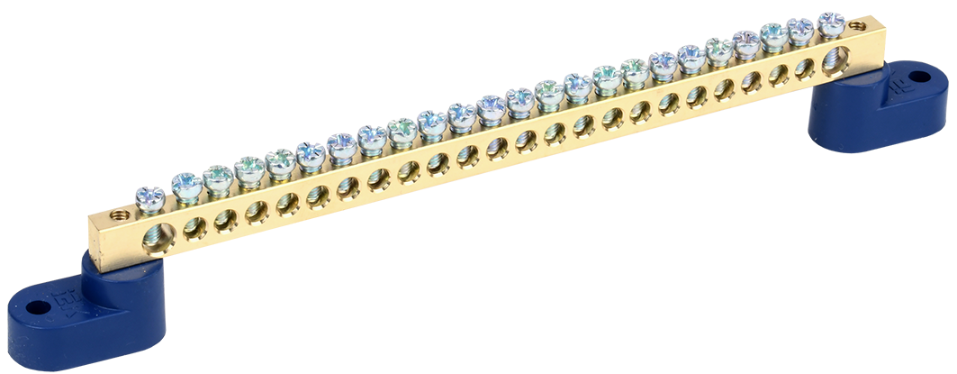 Шина нульова УЕК ШНІ-6х9-24-У2-С 24 отворів на двох кутових ізоляторах мідь 6х9 мм (YNN10-69-24C2-K07)