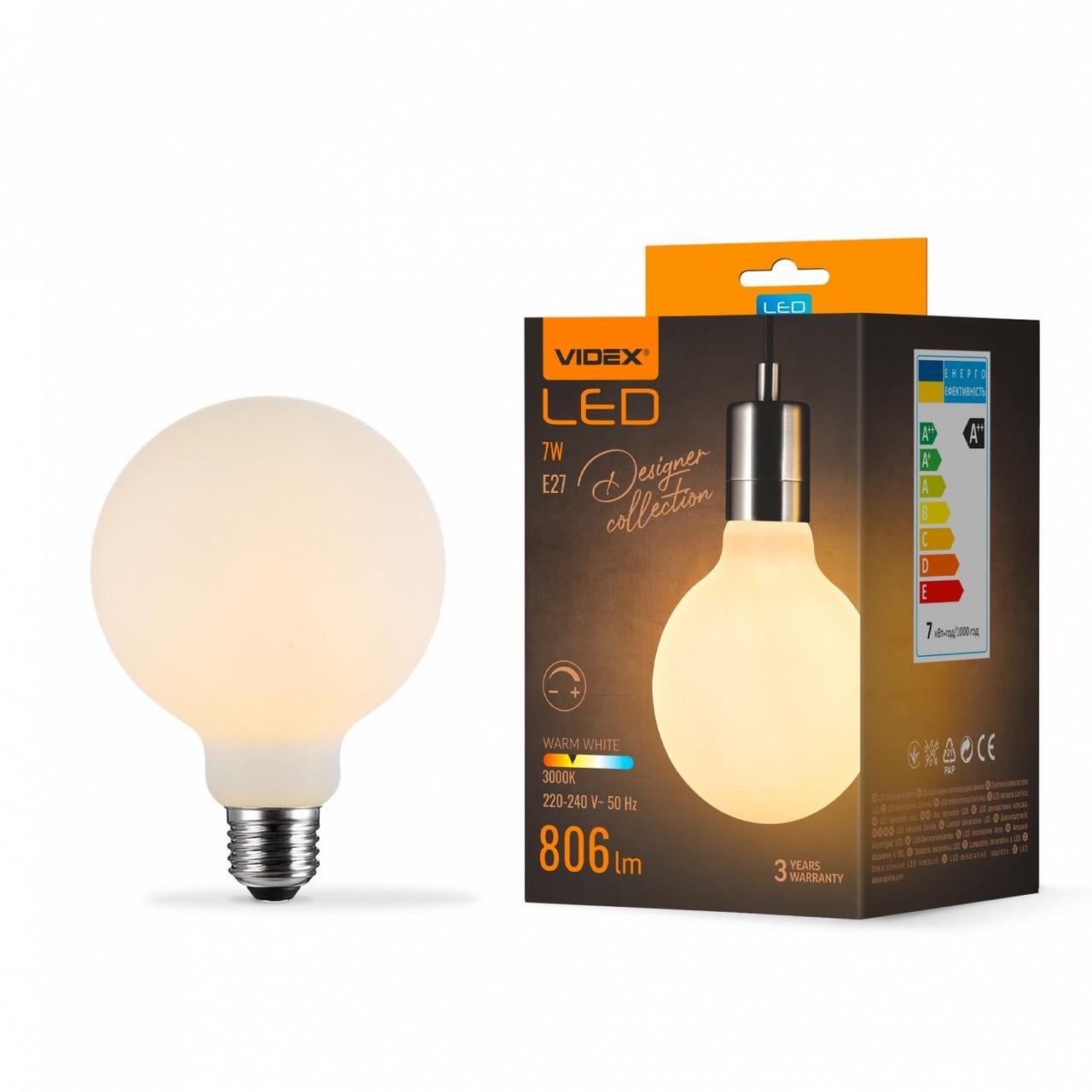 Лампа Videx Filament VL-DG80MO 7W LED E27 3000K Porcelain dimmable