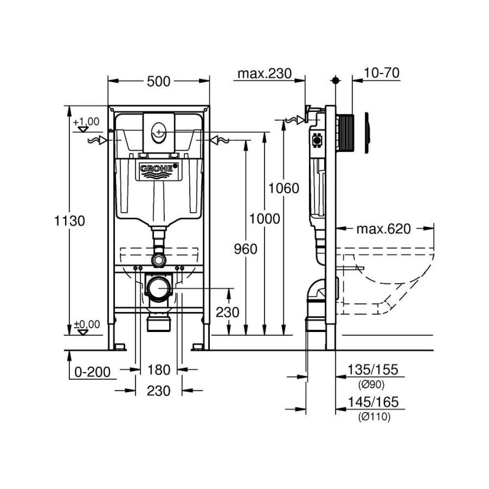 Інсталяційна система для унітазу Grohe Rapid SL 38722001 з кнопкою Білий (80087) - фото 2