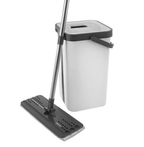 Швабра плоска з віджимом та двокамерним відром 11 л 3 насадки в комплекті Чорно-білий