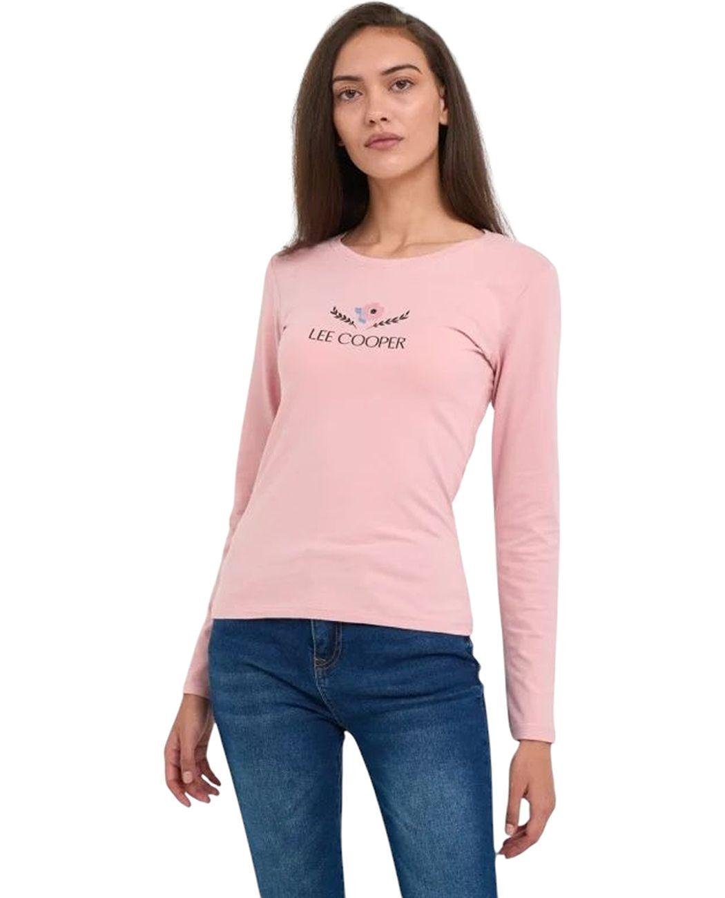 Футболка жіноча Lee Cooper 20196176.PA2 з довгим рукавом L Рожевий (5942723123145)