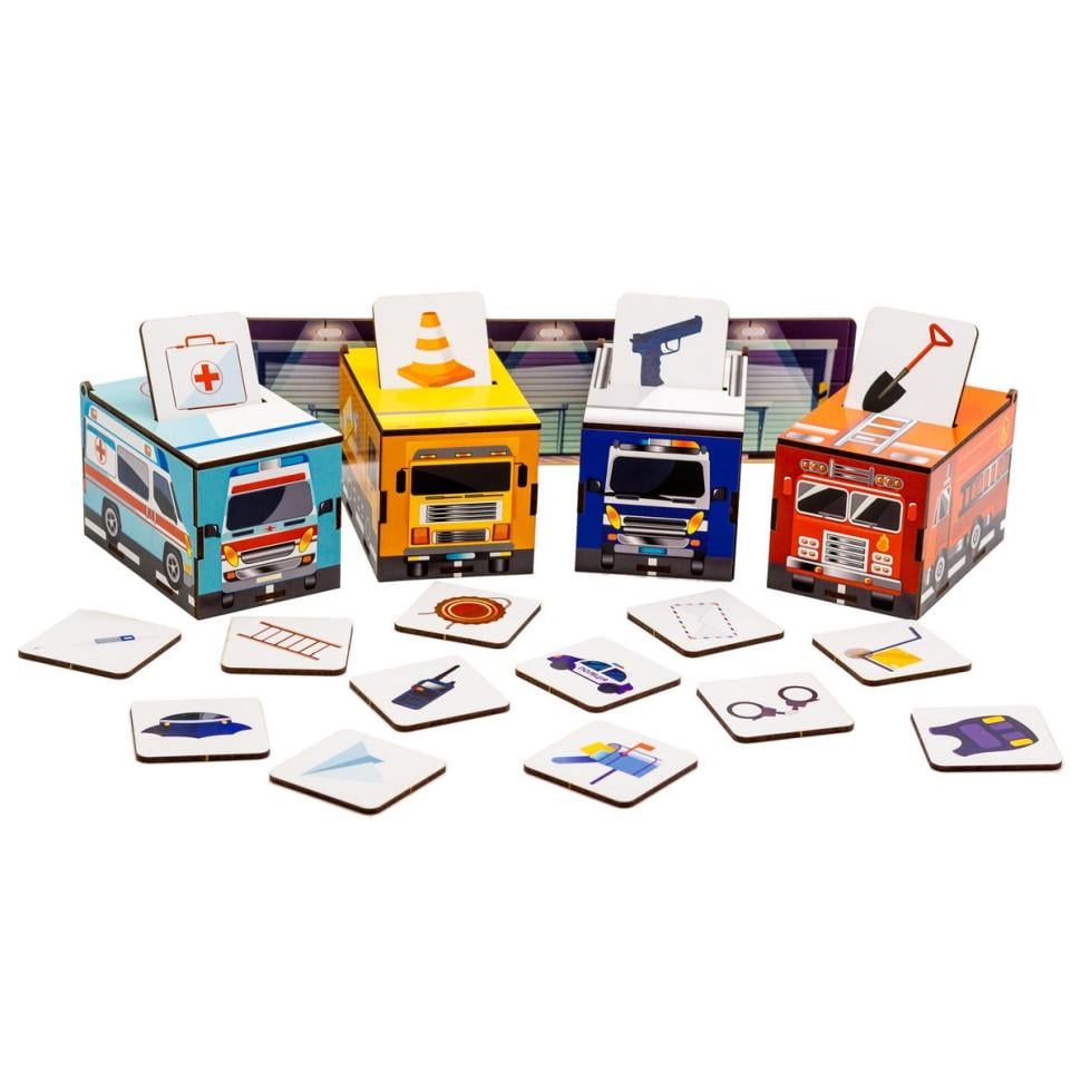 Іграшка для малюків PuzzleOK Сортер монтессорі дерев'яний Машинки 32х12х10 см професії (ID-180-D-123)