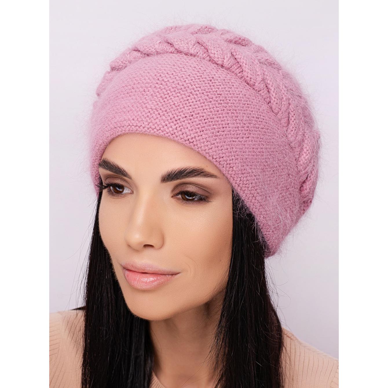 Шапка жіноча ангорова подвійна з об'ємним візерунком зимова Leks Ванесса Рожевий світанок - фото 1