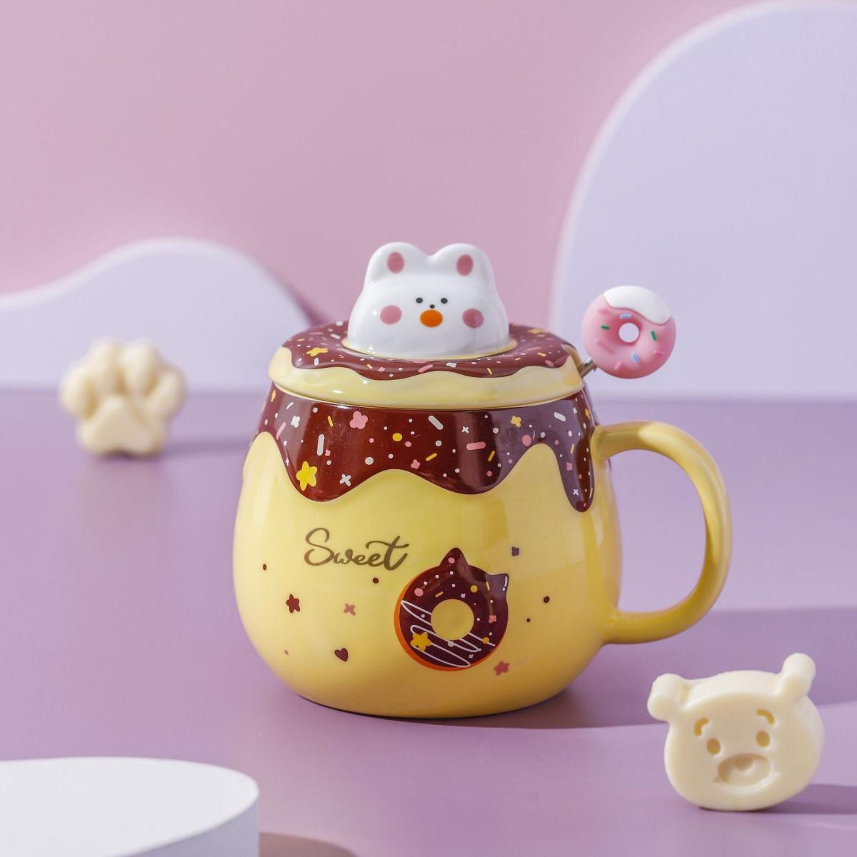 Чашка із кришкою Пончик 14612 500 мл Жовтий (4981791) - фото 2