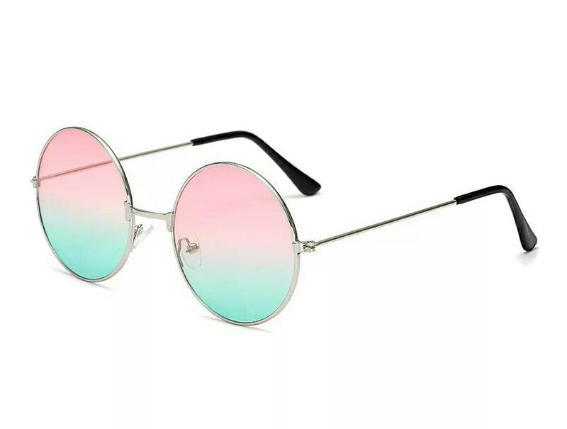 Очки круглые тишейды с цветной линзой с градиентом Розово-бирюзовый в серебре