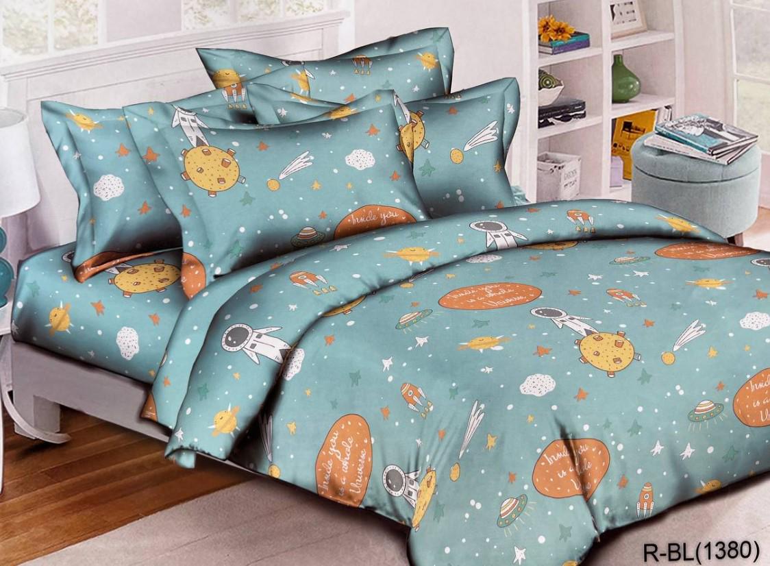 Детский комплект постельного белья Маленький космонавт полуторный из ранфорса (R-1380)