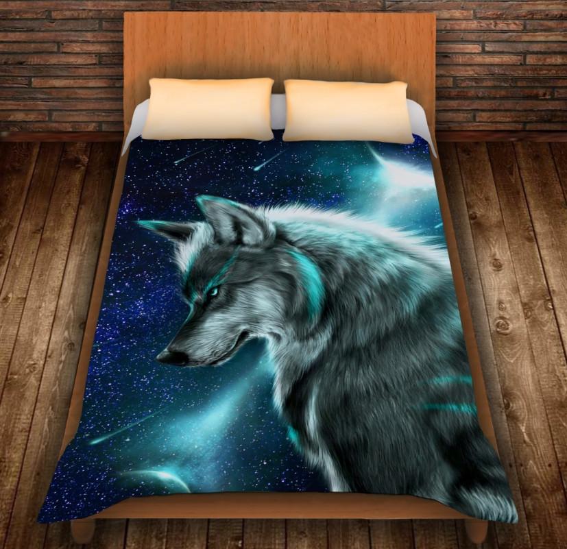 Плед с 3D принтом Wolf Cosmic Neon 150х200 см (epi_0339)