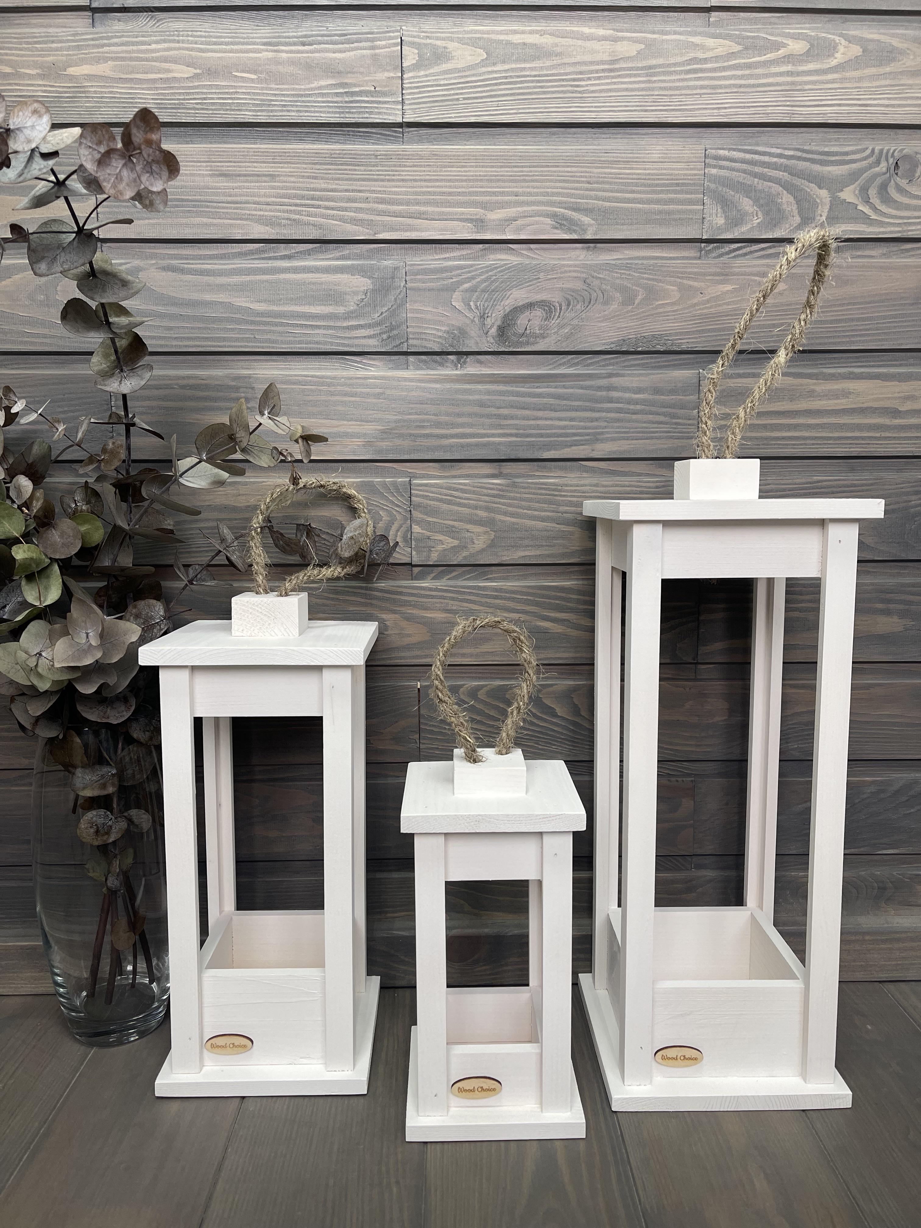 Набор подсвечников деревянные Фонари 25/35/45 см Белый - фото 1 Набор подсвечников деревянные Фонари 25/35/45 см Белый - фото 1