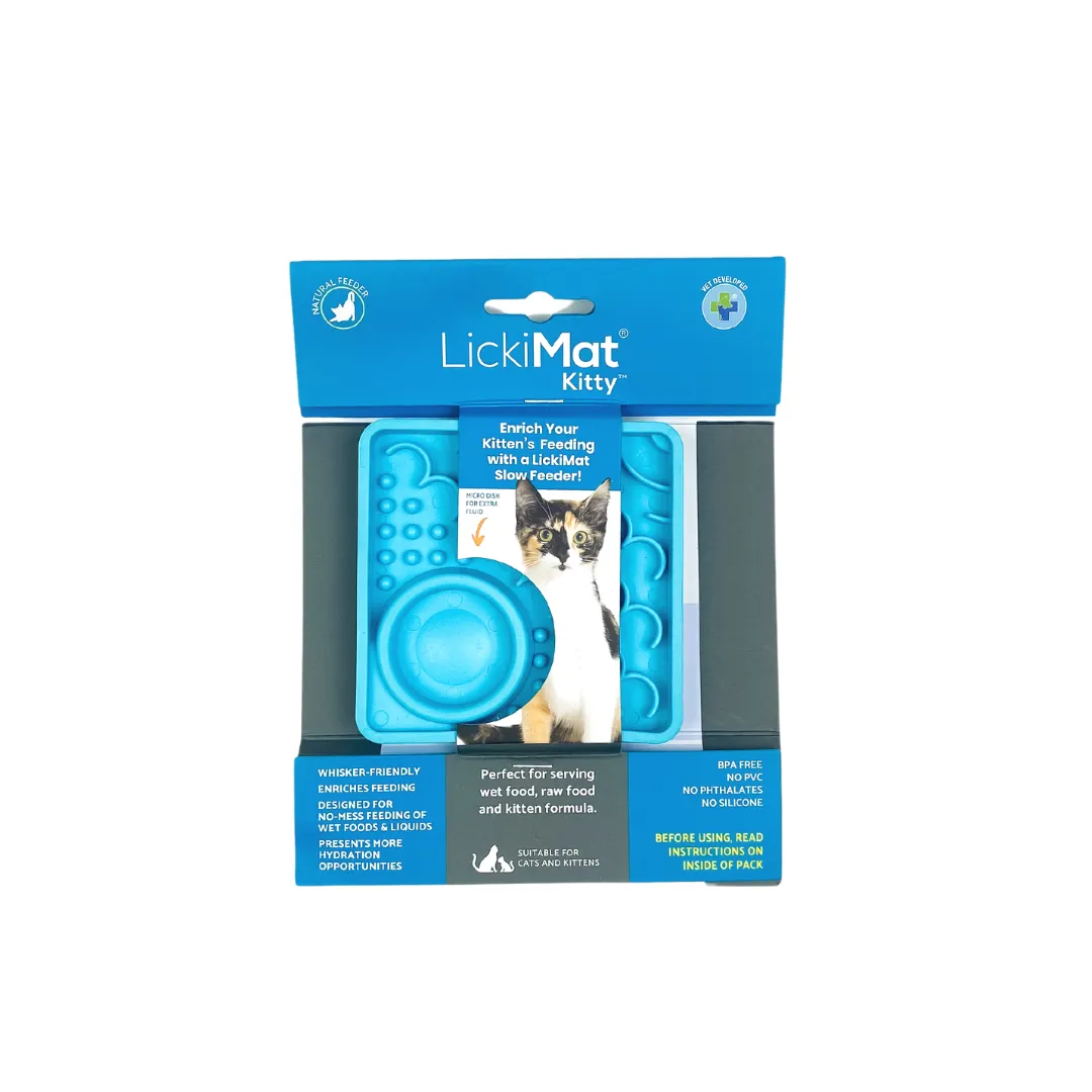 Килимок каучуковий для ласощів для кішок LickiMat Kitty 10х10 см Блакитний - фото 1 Килимок каучуковий для ласощів для кішок LickiMat Kitty 10х10 см Блакитний - фото 1