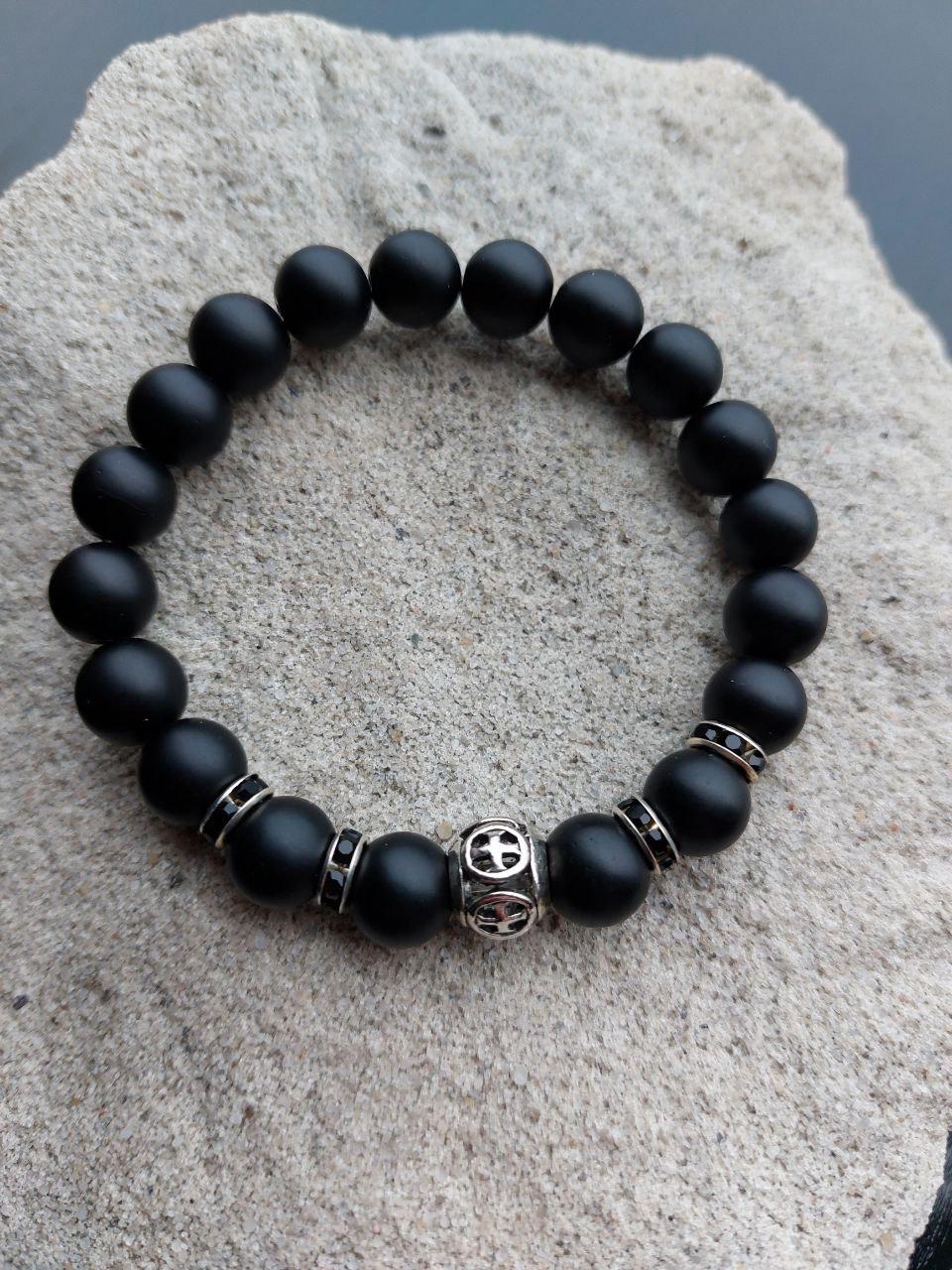 Браслет LITAURS из натуральных камней шунгит с металлическими вставками М 15-17 см (250204) - фото 5