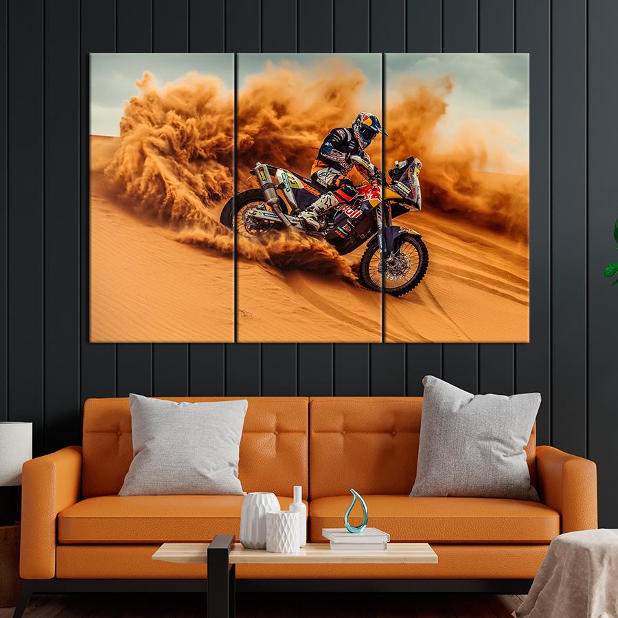 Картина Автомобиль Мотоцикл среди песка пустыни 156x100 см (A1214-3)
