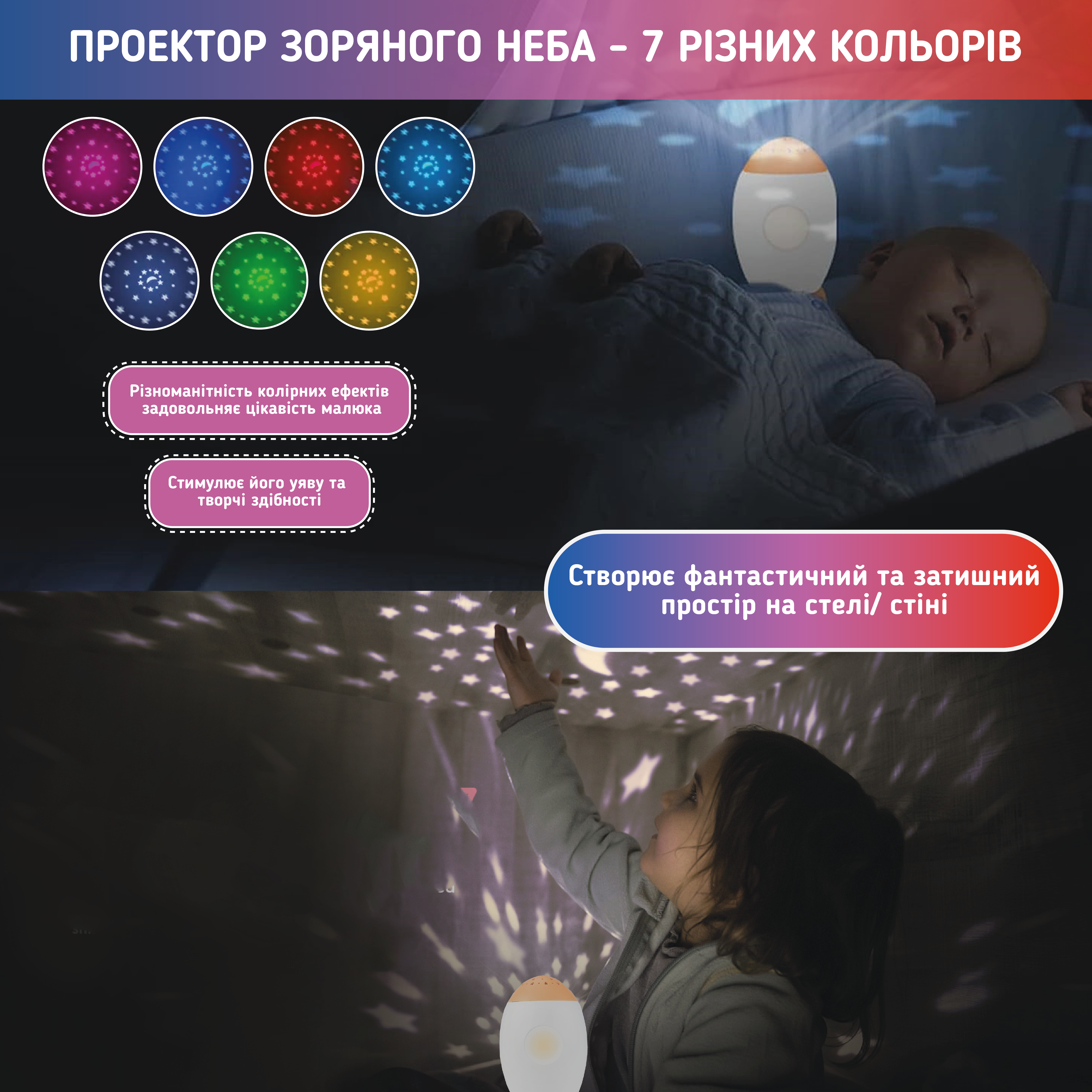 Генератор белого шума для ребенка Ракета с мелодиями и проектором звездного неба (К01-A1) - фото 3