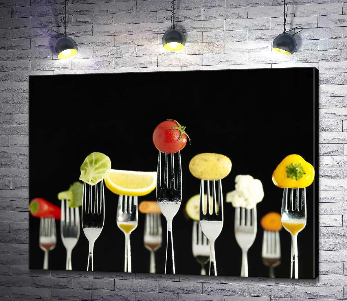 Картина ArtPoster Свежие краски овощей на вилках 130x98 см Модуль №1 (003413) Картина ArtPoster Свежие краски овощей на вилках 130x98 см Модуль №1 (003413)
