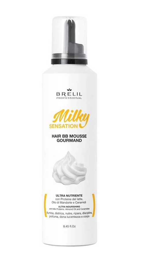 Мусс ультрапитательный для волос Brelil Hair BB Mouse Gourmand Milky Sensation профессиональный с керамидами и маслом сладкого миндаля 250 мл (54852)