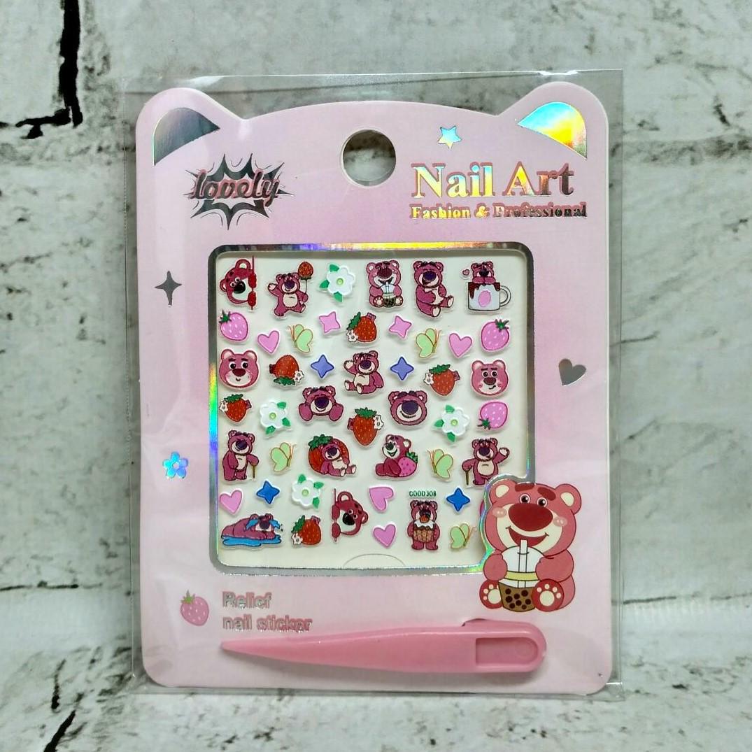 Наклейки для ногтей детские дизайн маникюра Мишка рельефные 6х6 см Разноцветный (24-613-8)