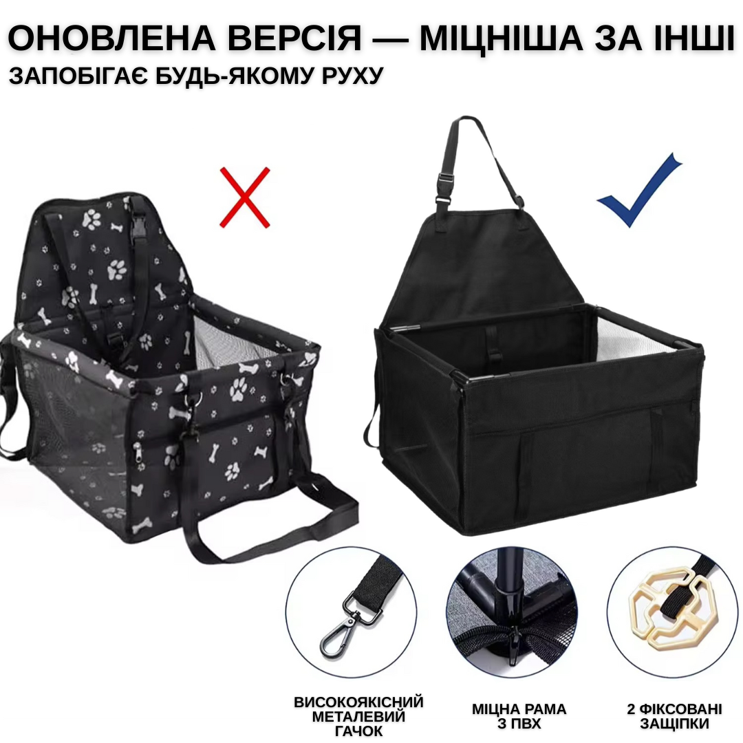 Автопереноска каркасна Zmaker на 12 трубок для дрібних і середніх порід собак в машину 48х39х27 см Чорний - фото 3