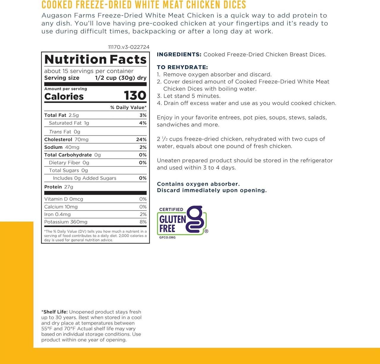 Сублімоване м'ясо курки шматочками Augason farms 15 порцій (101103) - фото 4 Сублімоване м'ясо курки шматочками Augason farms 15 порцій (101103) - фото 4