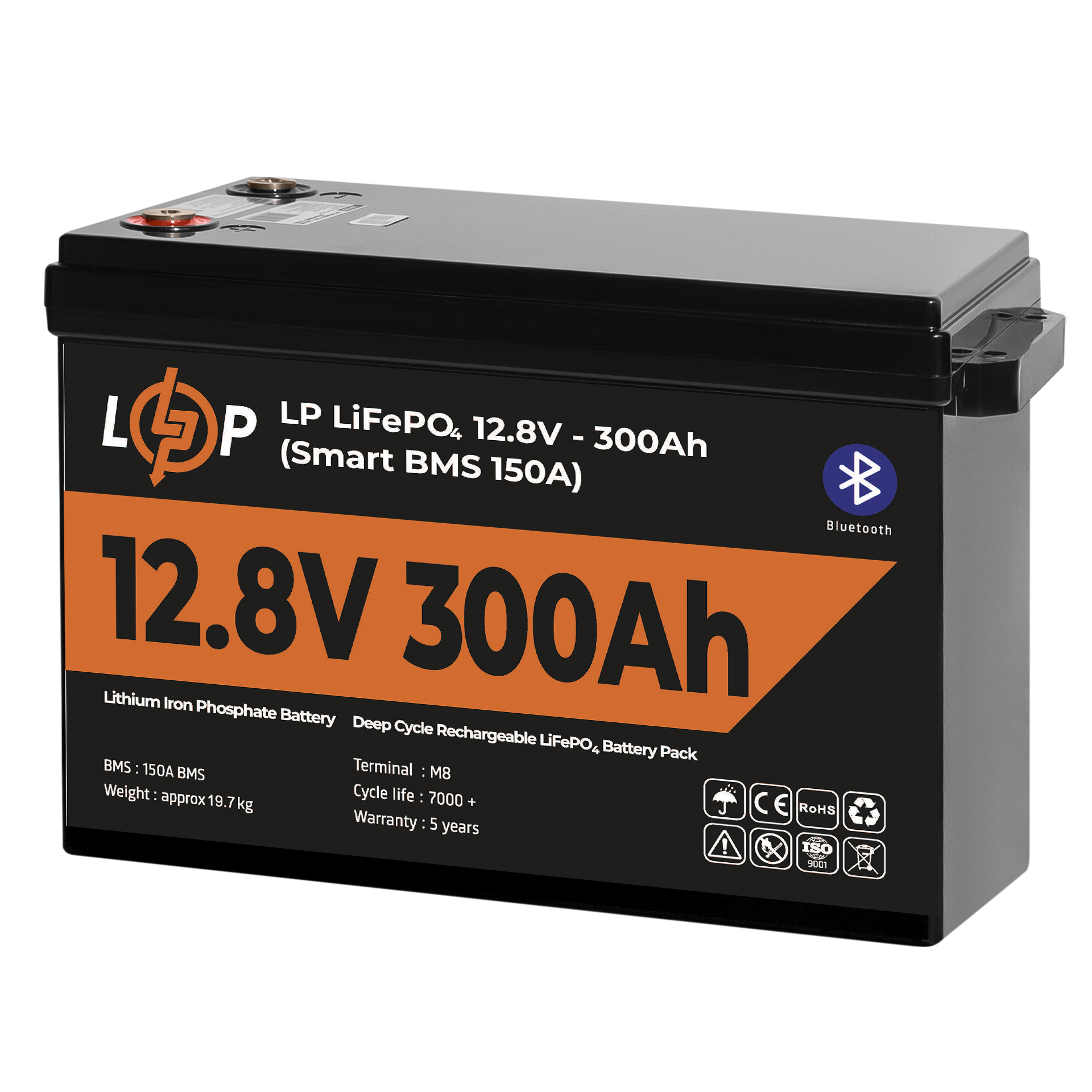 Акумулятор LogicPower LP LiFePO4 12,8V-300 Ah 3840Wh Smart BMS 200А з BT пластик (26454697)