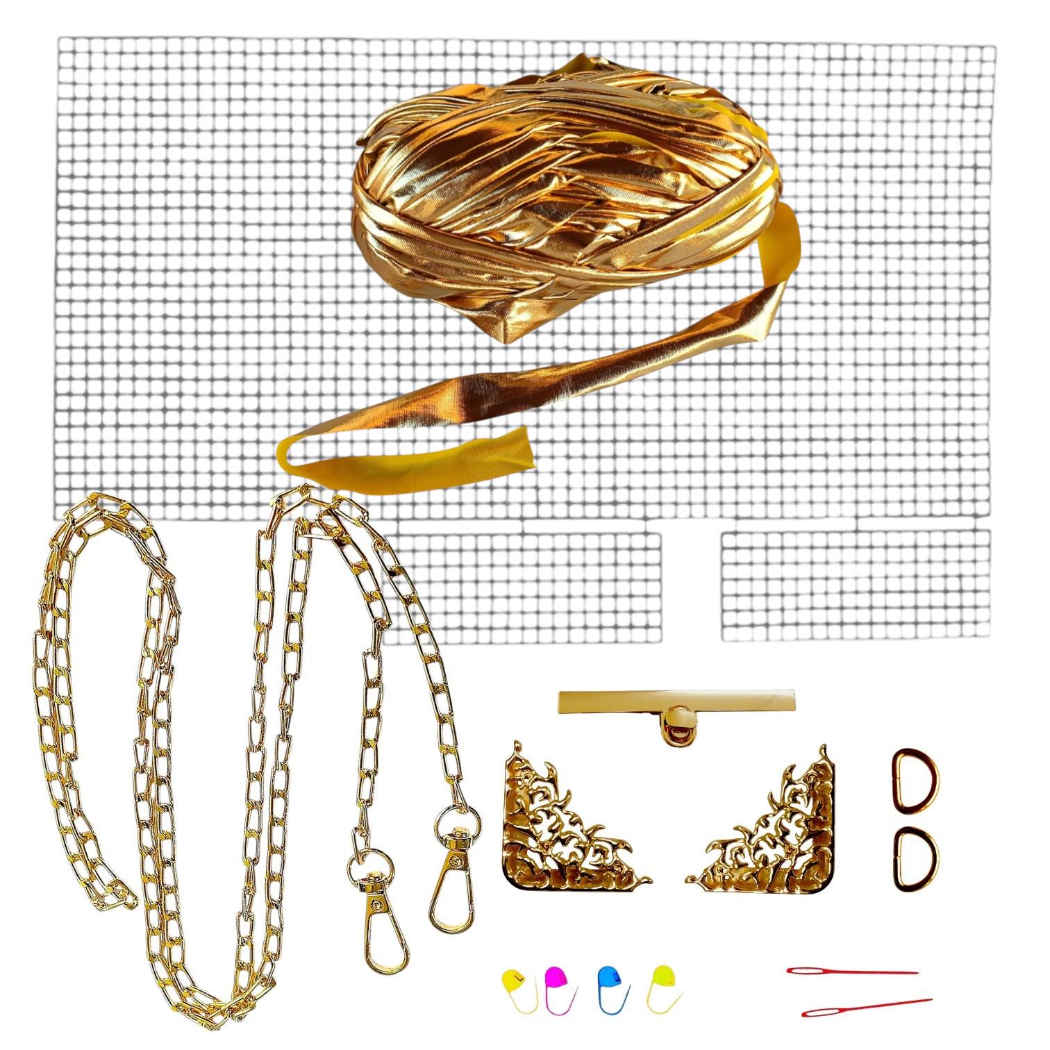 Набор для создания сумки из пластиковой канвы Золотая планка с поворотным замком с нитками металлик Золотистый (1543-43) Набор для создания сумки из пластиковой канвы Золотая планка с поворотным замком с нитками металлик Золотистый (1543-43)