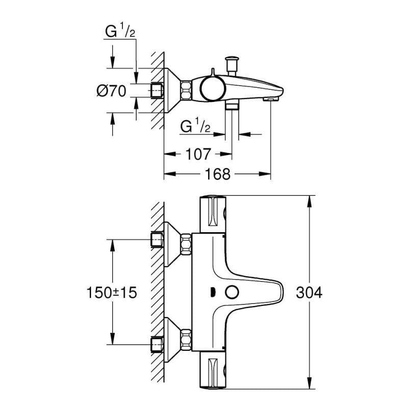 Смеситель для ванны с термостатом Grohe Grohtherm 800 (34567000) - фото 2