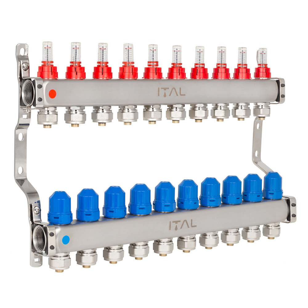 Коллекторный блок с расходомерами ITAL HC1-10 3/4" Ek нержавеющая сталь (SQ-1047075) - фото 1