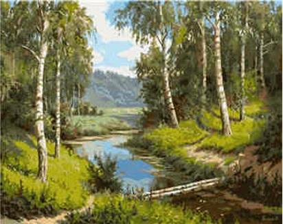 Набор для росписи по номерам Strateg Река в березовой роще 40х50 см (VA-1521-mt)