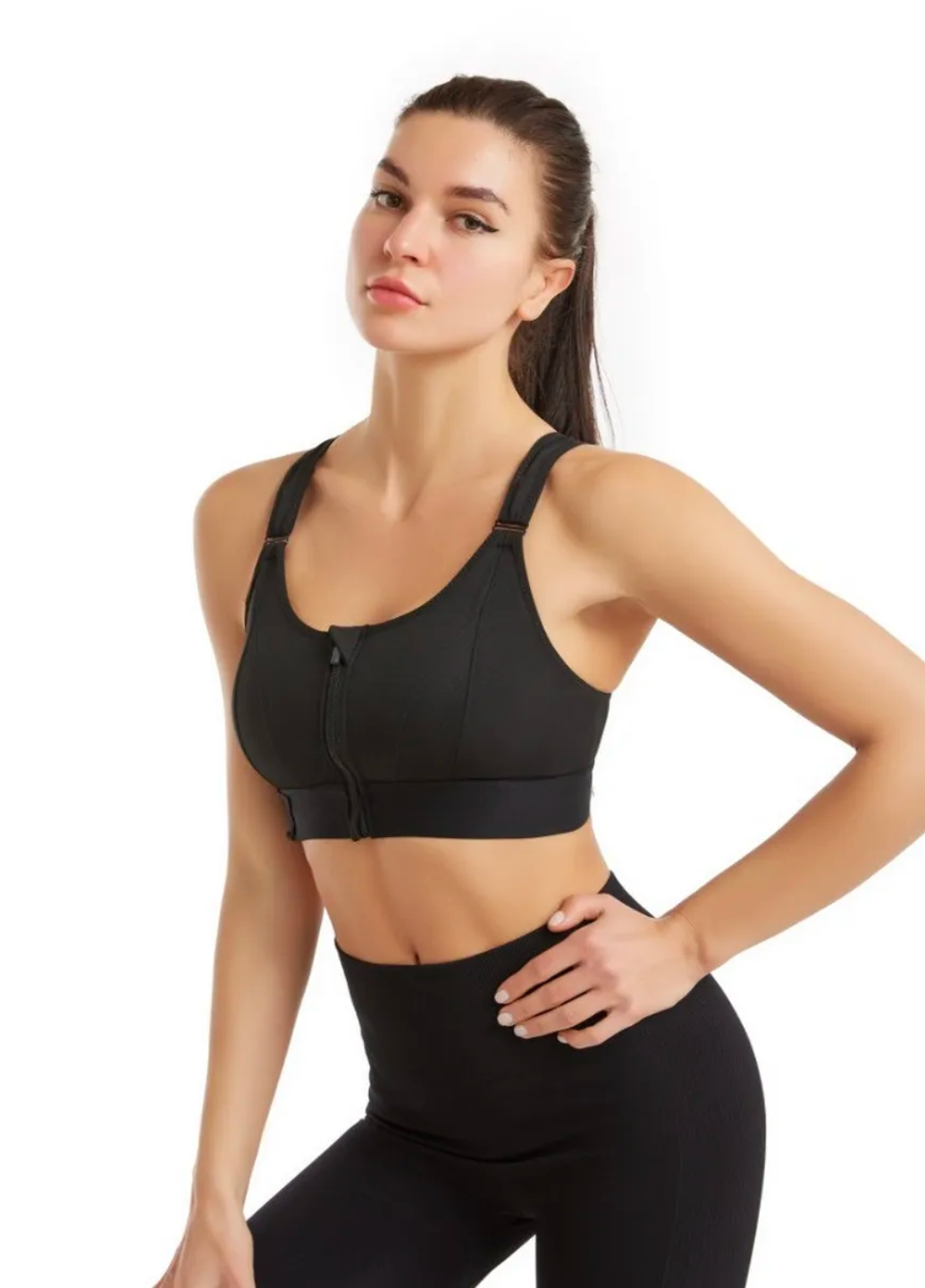 Топ спортивный для большой груди повседневный на молнии спереди S Черный (70181/S) - фото 6