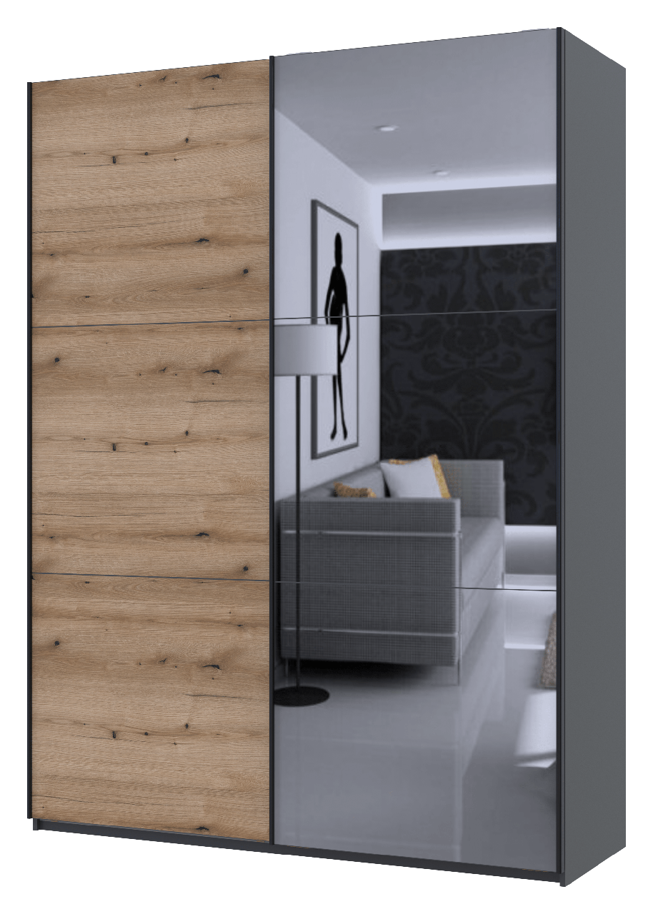 Шкаф купе Doros G-Caiser ДСП/зеркало/3 части 180х60х240 см Графитовый/Дуб Эвок (42005013)