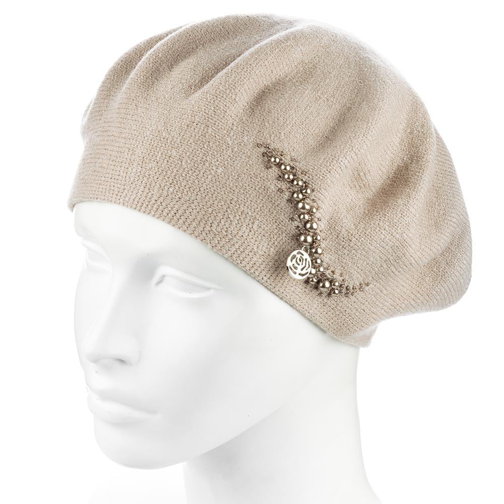 Берет женский двойной ZOLLY ZH260 с бусинами вискоза универсальный Бежевый (290772)