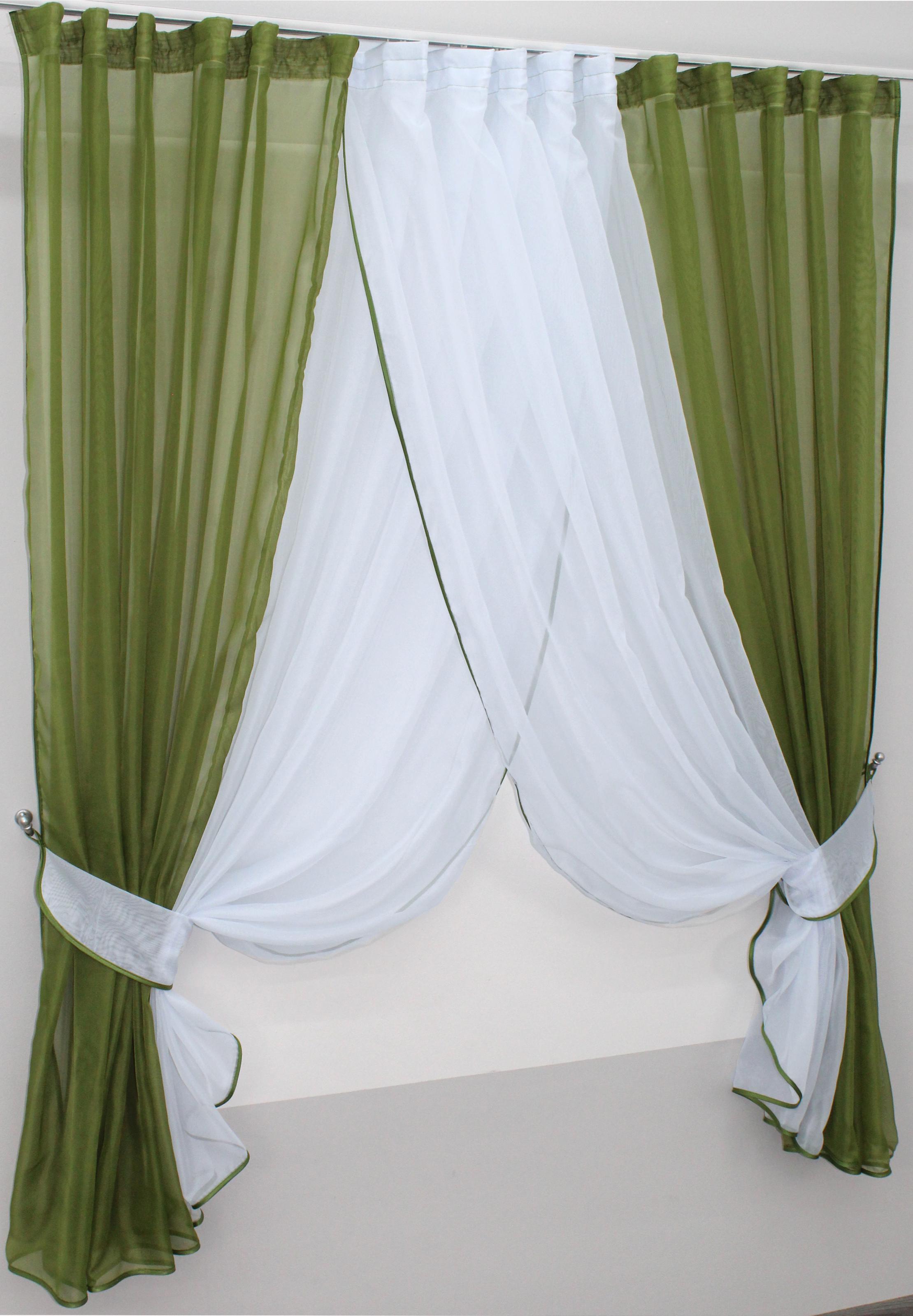 Шторы кухонные VR-Textil №096к с подвязками 400х170 см Оливковый/Белый (50-804) - фото 2