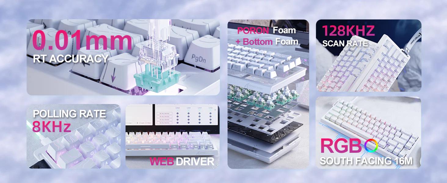 Клавіатура ігрова attack shark X68 HE 8000HZ на магнітних світильниках Білий (26484175) - фото 4 Клавіатура ігрова attack shark X68 HE 8000HZ на магнітних світильниках Білий (26484175) - фото 4