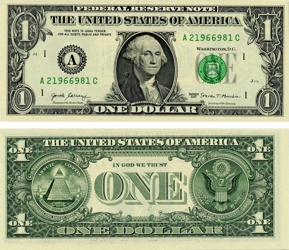 Коллекционная банкнота США 1 доллар 2017 UNC Джордж Вашингтон A-Бостон P544 (Б17116)