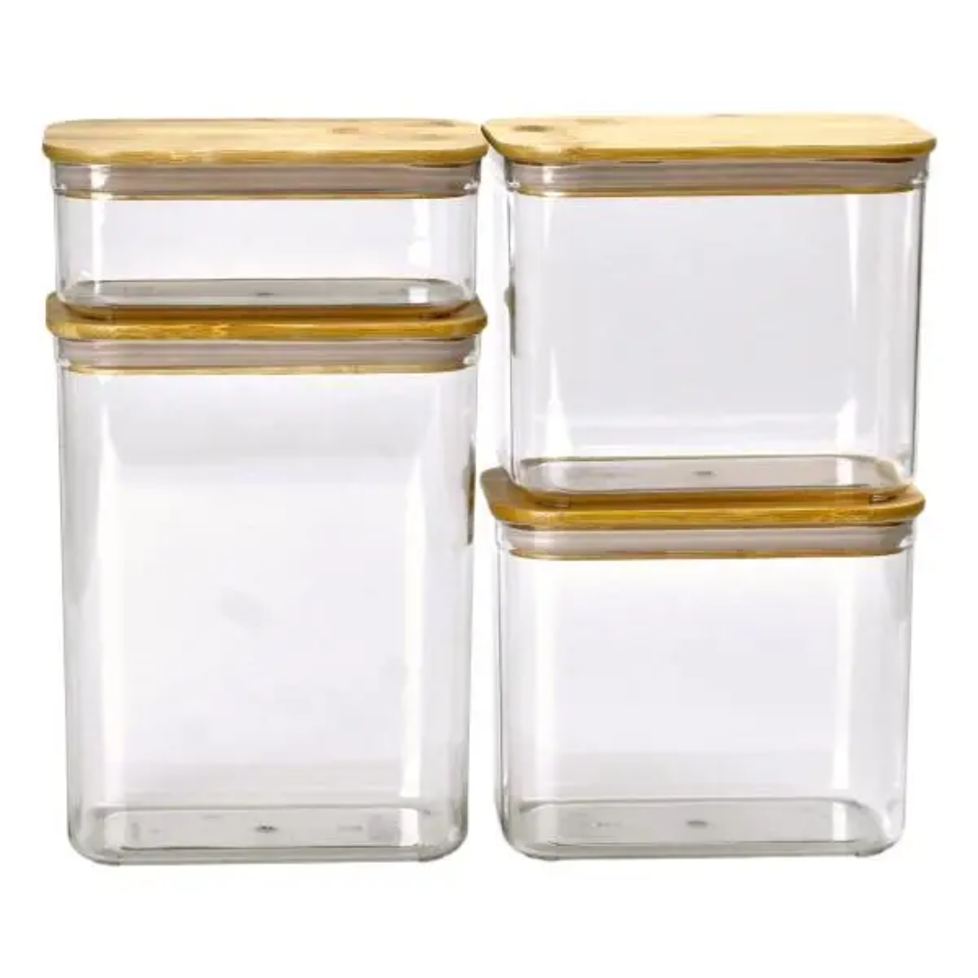 Набор емкостей для хранения с бамбуковыми крышками 4 шт. 3,7/2,7/1,7/0,7 л Набор емкостей для хранения с бамбуковыми крышками 4 шт. 3,7/2,7/1,7/0,7 л