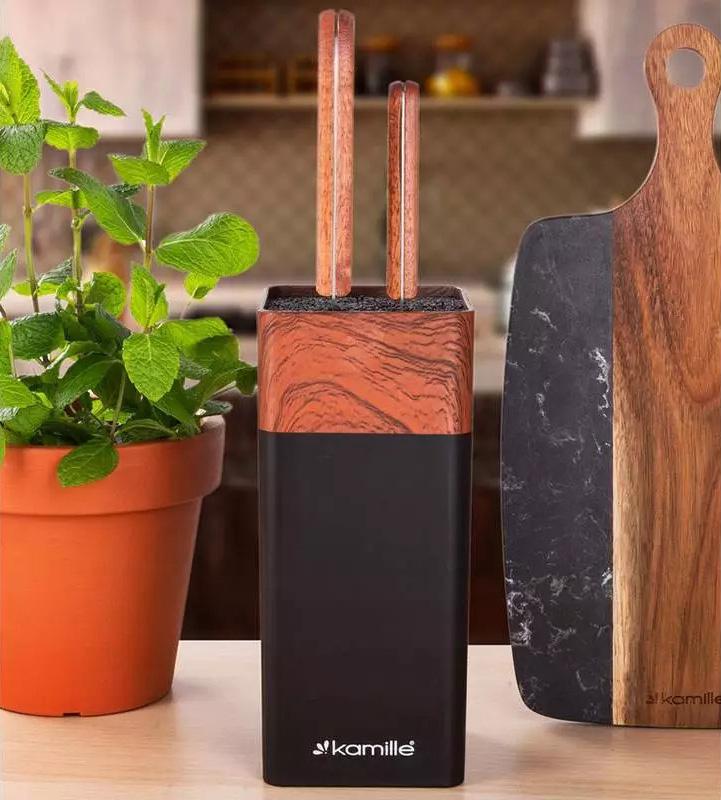 Подставка для ножей Kamille Acacia с полипропиленовым наполнителем 9,5х9,5х22 см Black - фото 3 Подставка для ножей Kamille Acacia с полипропиленовым наполнителем 9,5х9,5х22 см Black - фото 3