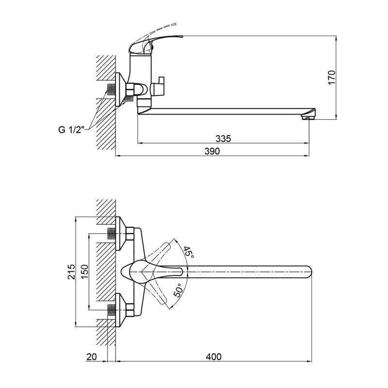 Змішувач для ванни Brinex довгий 36W 005 (k35) - фото 3