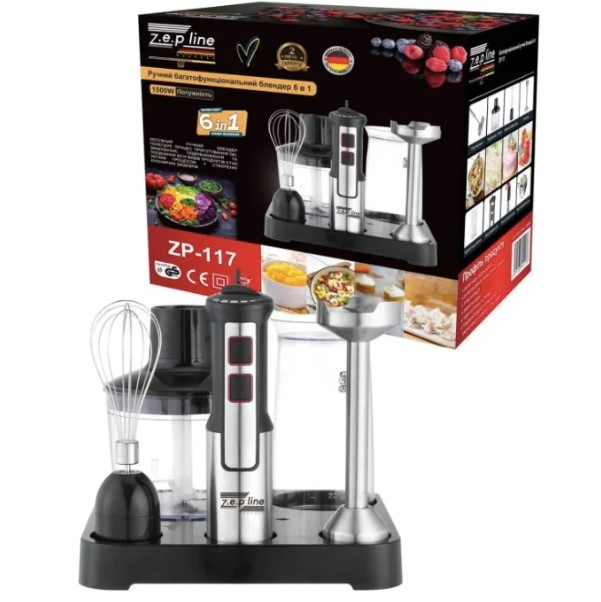 Блендер погружной Zepline ZP117 6в1 с подставкой 1500 Вт Черный - фото 2 Блендер погружной Zepline ZP117 6в1 с подставкой 1500 Вт Черный - фото 2