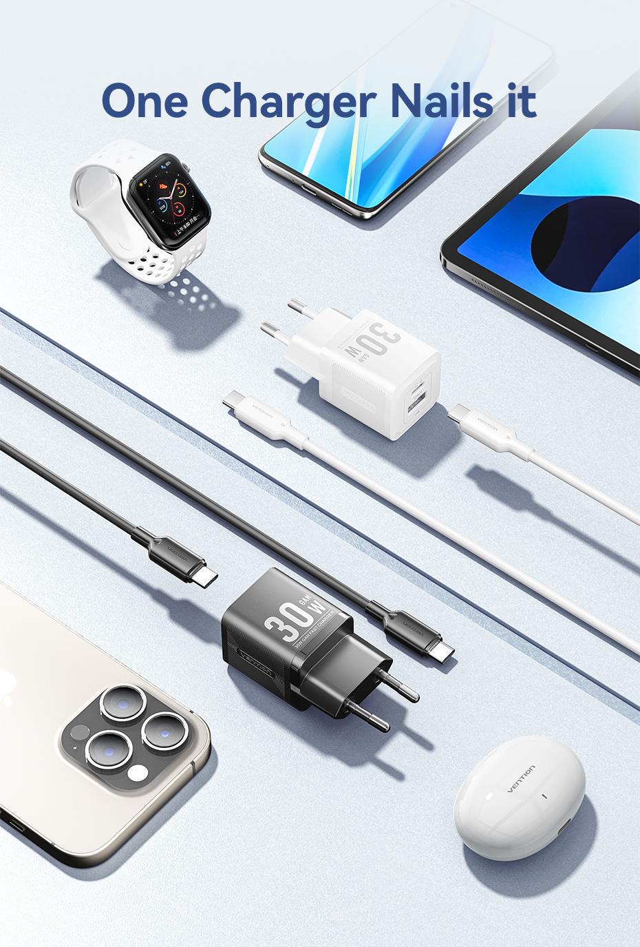 Зарядное устройство Vention GaN III Type-C/USB 30W /Type-C 60Вт 2-портовый USB A+C быстрая зарядка 1 м Черный (TZ-FEQB0-EU-01) - фото 13