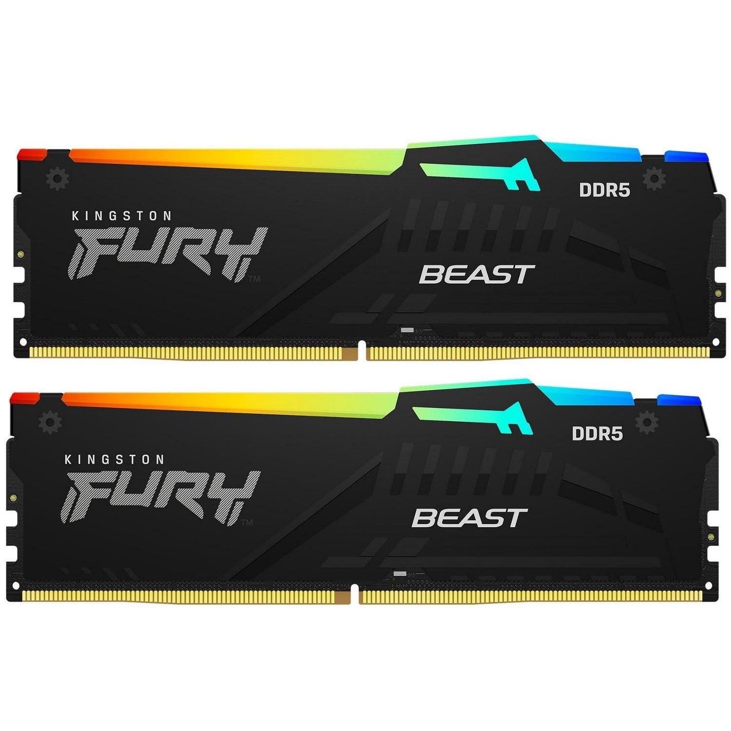 Оперативная память с подсветкой Kingston Fury Beast RGB 32 Гб Kit DDR5 5200 MHz Black (KF552C40BBAK2-32)
