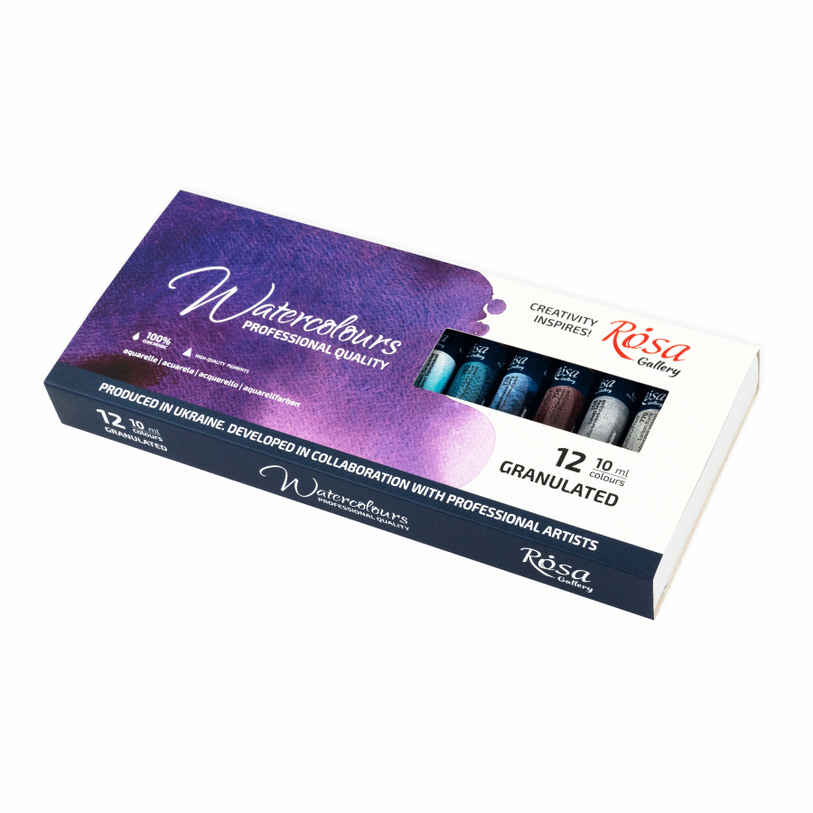 Набор красок акварельных ROSA Gallery GRANULATION туба 10 мл 12 шт. (4823098544135 340110)