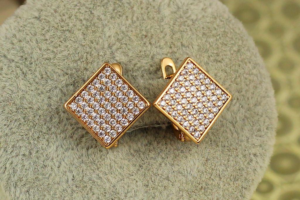 Серьги Xuping Jewelry ромб в камешках 1,5 см Золотистый (2571107037)