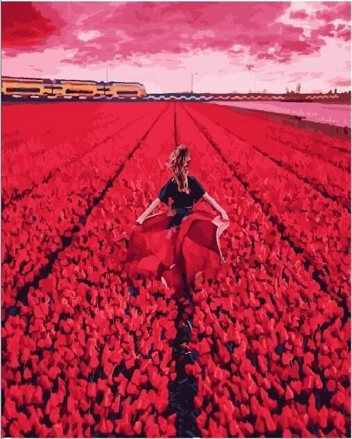 Картина по номерам Brushme PGX25443 Она в поле тюльпанов 40x50 см (1337601216)