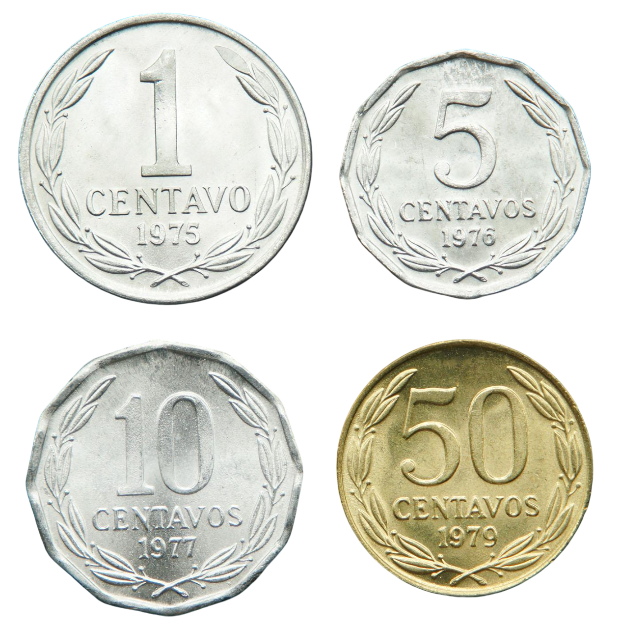Коллекционные монеты Чили 1975 1/5/10/10 и 50 сентаво 1975-1979 UNC