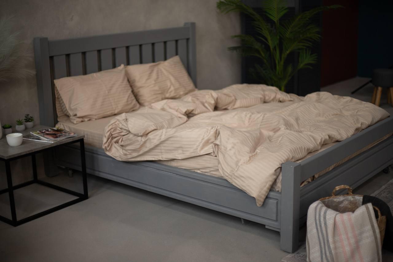 Комплект постельного белья Латте страйп-сатин Евро 200х220 см наволочки 50х70/70х70 см Бежевый (04020503) - фото 1