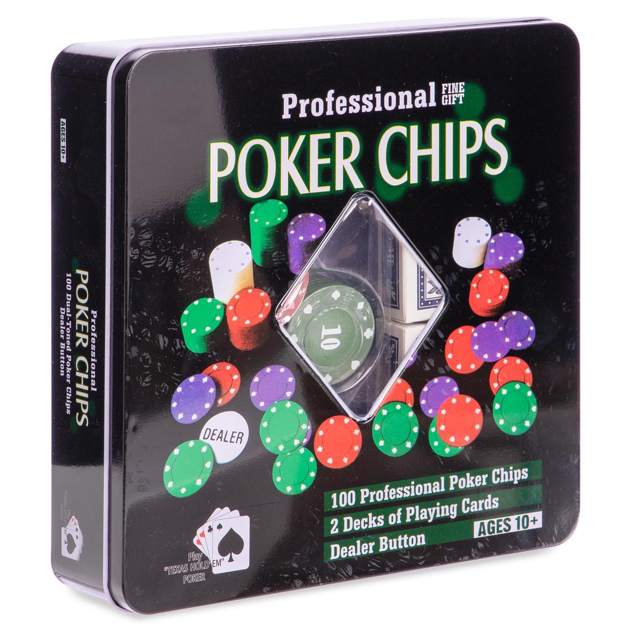 Набор для покера в металлической коробке на 100 фишек (1117)