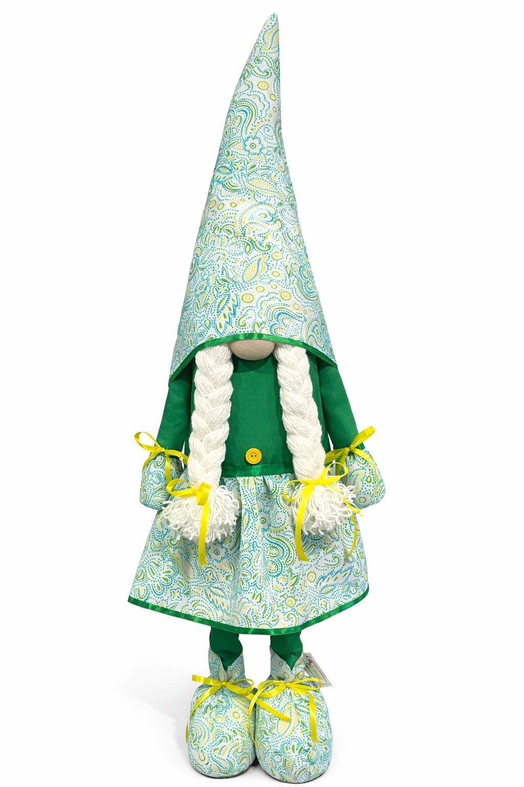 Лялька інтер'єрна Скандинавський гном-дівчинка 90-95 см Салатовий/Зелений/Білий