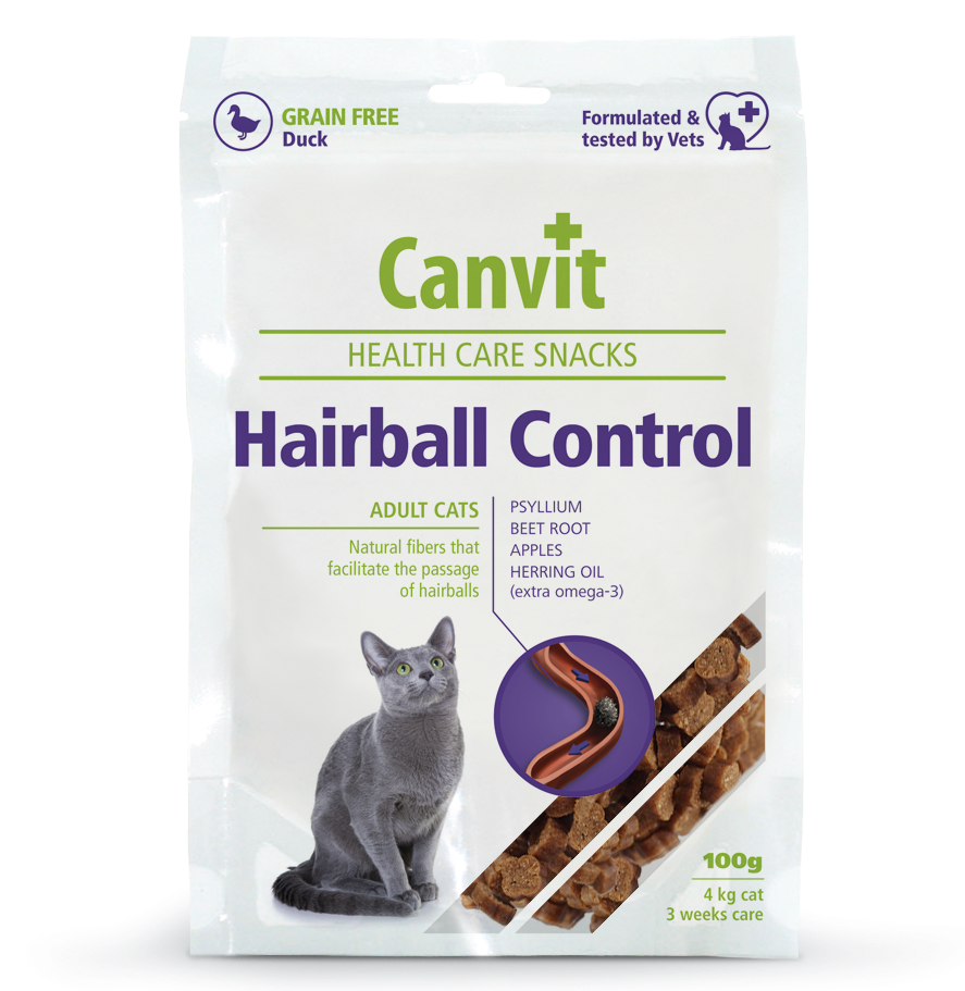 Лакомства функциональные Canvit Hairball Control полувлажные с уткой для взрослых кошек 100 г (can514083)